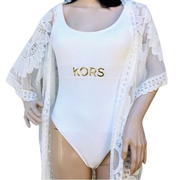 Michael Kors New One Piece White Signature Logo Swimsuit 6 NWT - Picture 5 of 13